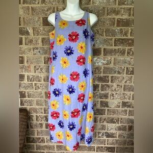 Cotton Connection Blue Floral 100% Linen Shift Dress Size Small Minimalist